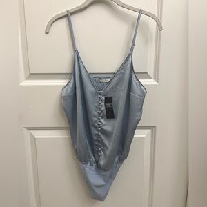 Abercrombie & Fitch button front satin bodysuit - light blue / Medium